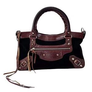 Bolso BALENCIAGA de gamuza negra y cuero marrón con primera asa - Imagen 1 de 22