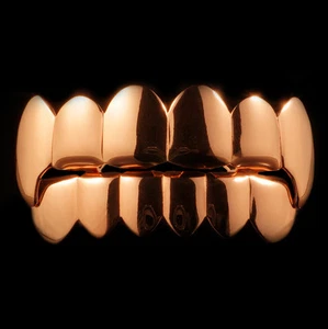 Parrillas de boca superior inferior enchapadas en oro rosa de 14 K para colmillos de vampiro PARRILLA + CAJA - Imagen 1 de 3