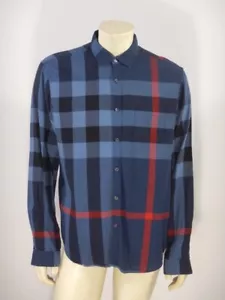 BURBERRY BRIT Men's Cotton Navy Blue Plaid Shirt Size XL - Picture 1 of 11