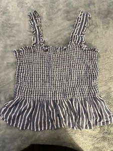 Hollister Top Womens Blue Sz Medium Sleeveless Square Neck Tank Striped Coastal - Picture 1 of 8