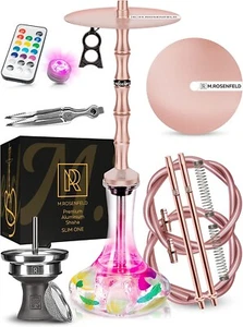 Shisha Set Komplett Edelstahl 75cm 2 Schläuche LED Licht Fernbedienung Gravur - Bild 1 von 7