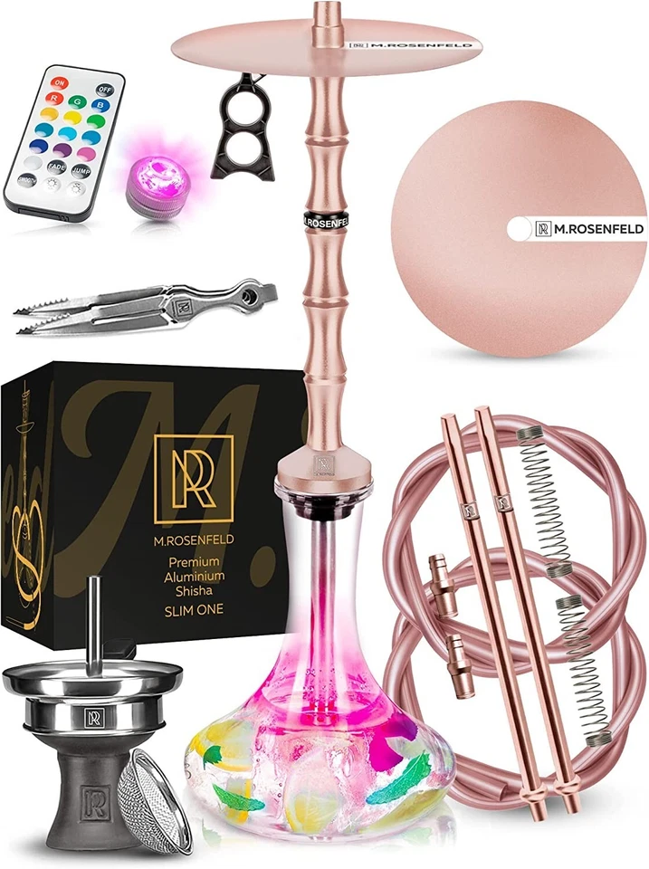 Shisha Set Komplett Edelstahl  75cm 2 Schläuche LED Licht Fernbedienung Gravur - Bild 1 von 4
