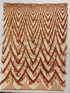 GEOMETRIC BEADED FRINGE DESIGN ON A MESH FABRIC (By The Yard) - Picture 1 of 31