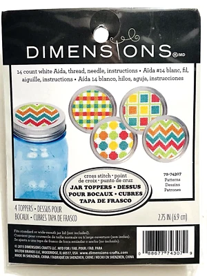 DIMENSIONS COUNTED X STITCH PATTERNS PK of 4 MASON JAR TOPPERS STANDARD OR WIDE - Image 1 of 2