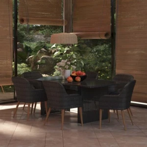 7 Piece Garden Dining Set Poly Rattan Black - Picture 1 of 13