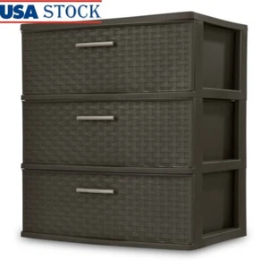 3 Drawer Plastic Storage Tower Wide Weave Organizer Home Office Bedroom New - Picture 1 of 3