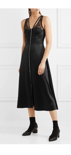 Abito ALEXANDER WANG in raso di seta con pannelli in rete e pizzo taglia 4