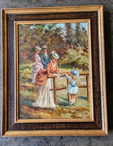 Drei Damen und Mädchen Gemälde in Öl Impressionismus m Monet-Stil Rahmen - Bild 1 von 8