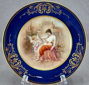 Royal Vienna Stil handbemalt Dame Cherub Kobalt Perlen Gold 7 1/2 Zoll Teller - Bild 1 von 13
