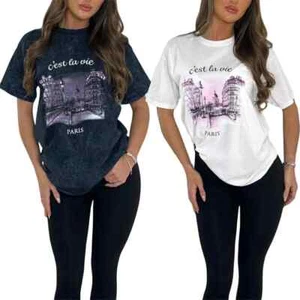 T-shirt donna manica corta moda top C'est La Vie stampa slogan - Foto 1 di 7