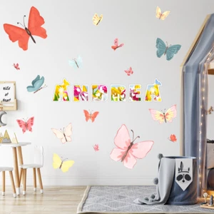 Calcomanía de pared personalizada con nombre mariposas flores niñas habitación pegatinas 18 piezas Hol72 - Imagen 1 de 4