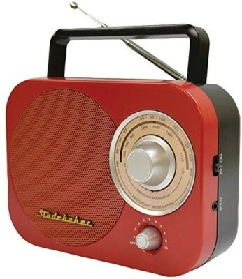 Studebaker SB2000RB Retro Portable AM/FM Radio - Speaker -Aux Input (Red/Black)