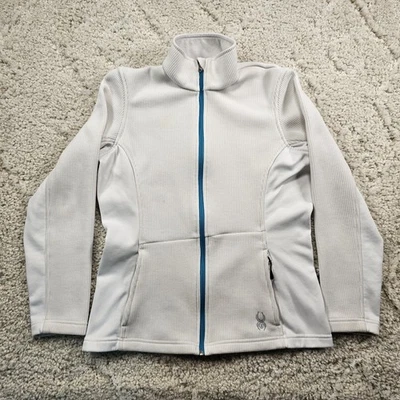 Suéter Spyder para mujer Core bolsillos con cremallera completa blanco logotipo Y2K talla grande  Foto 1 de 4