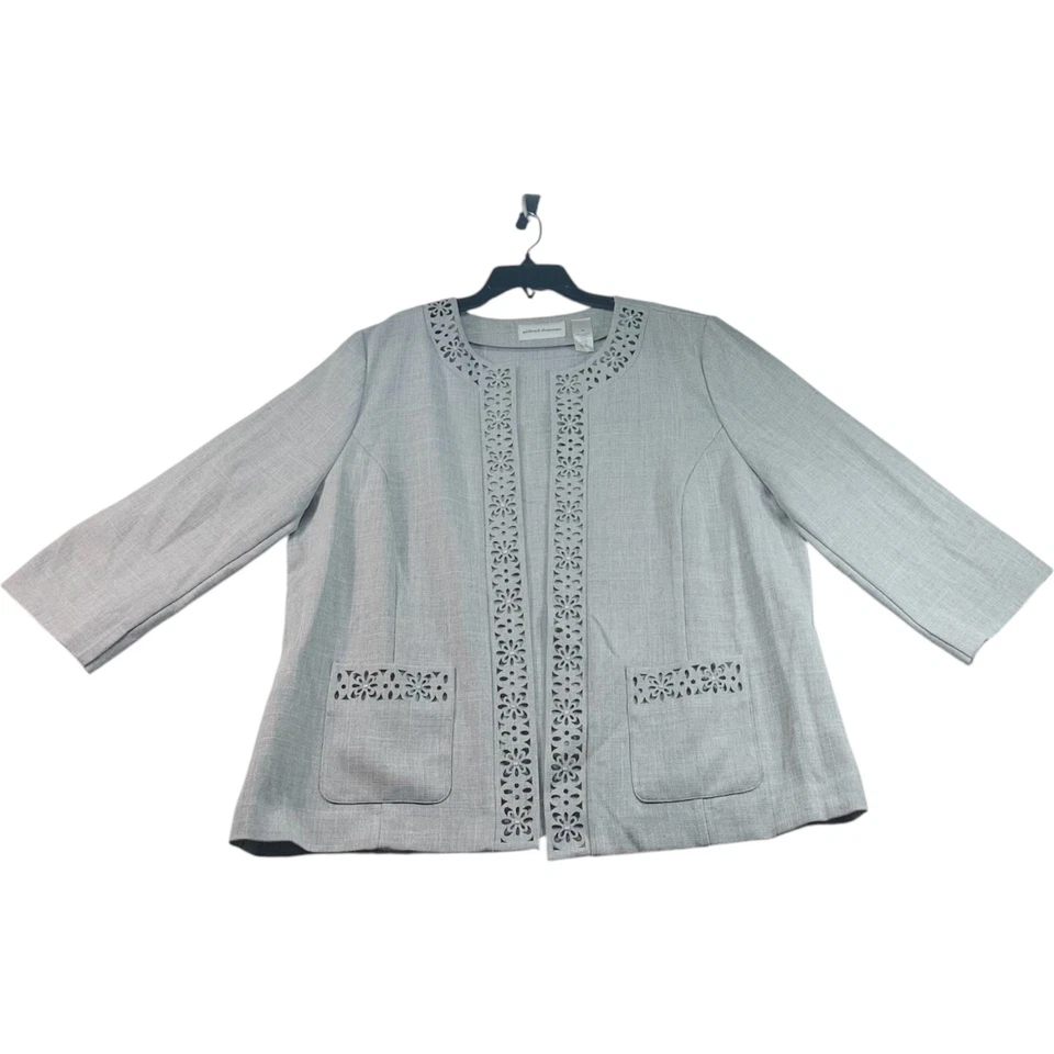 Blazer Alfred Dunner Mujer Talla 18 Gris Frente Abierto Bolsillos Florales Almohadillas para el Hombro Foto 1 de 4