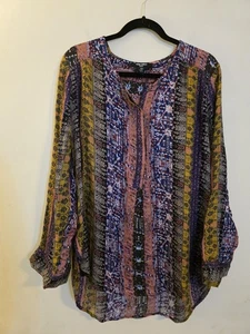 Nine West Women's Size XXL Multicolor Lucy Poseidon Tapesrty Roll Tab Top Boho - Picture 1 of 9