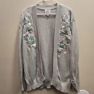 Harry Potter Women's Gray Floral Embroidered Hogwarts Open Front Cardigan S/M - Picture 1 of 7