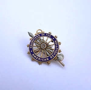 Daughters of the American Revolution Solid 14K Gold Enamel Pin Pendant - Picture 1 of 8