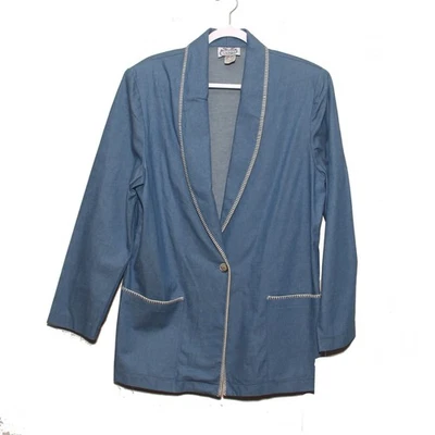 NUEVA Chaqueta Blazer Larga De Colección The Villager Algodón Talla 12 Azul Claro Foto 1 de 4