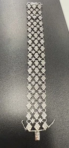Vintage 925 Silver Stamped CWE Charles Winston 3 Row CZ Bracelet 47.6g - Picture 1 of 8