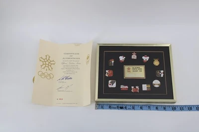 1988 CALGARY WINTER OLYMPIC Limited Edition Enamel Metal Pin Badge Set in Frame - Image 1 of 4