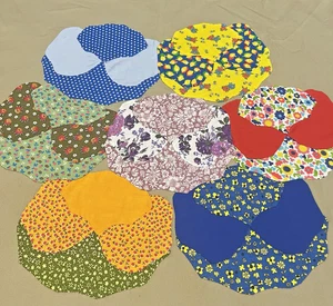 Vintage Unfinished Flower Quilting Blocks Hand Stitched Appliqué 29" x 25" - Picture 1 of 10