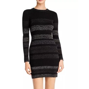 John + Jenn Black Metallic Striped Rib Long Sleeve Sweater Dress Women's Large - Picture 1 of 7