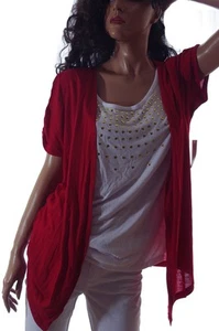 Blusa para mujer Rojo Blanco Oro SS Elegante Capa Primavera Verano Top Talla Grande 1X NUEVA - Imagen 1 de 2