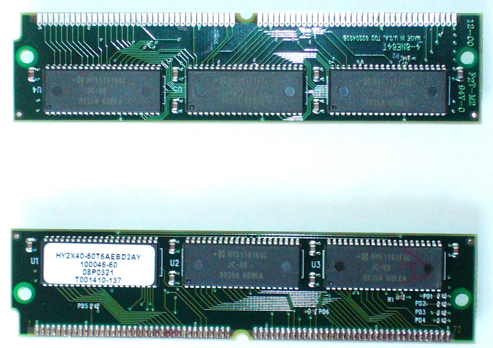 SIMM-EDO RAM-ECC 40 bit-8 MB-72 pin-60 ns-HY2X40-60T6AEBD2AY-p/n Mylex 100046-60 - Immagine 1 di 1
