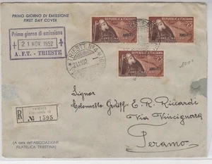 1952 Trieste First day Cover Massaia raccomandata viaggiata - Picture 1 of 2