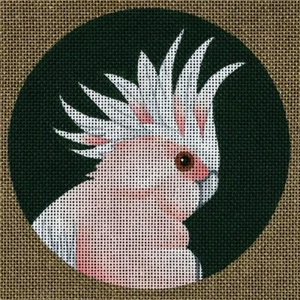 Needlepoint Handpainted Dede Coaster Bird Leadbeater Cockatoo 5.5" - Picture 1 of 1