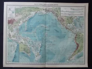 Antique Map: Pacific Ocean Cables & Depths, by George Philip, 1908, Colour - Picture 1 of 4