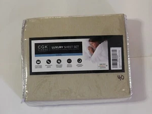 CGK Linens Queen Flat Sheet, Fitted Sheet, 2 Pillowcases Heathered Beige NEW - Picture 1 of 2