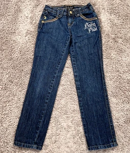 Baby Phat Jeans Girls 8 Blue Denim Straight Gold Studded Embroidered Y2K Kids - Picture 1 of 12