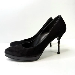 Gucci Size 41 (10) Black Suede Bamboo Accent Heels Pumps Designer Made In Italy - Picture 1 of 23