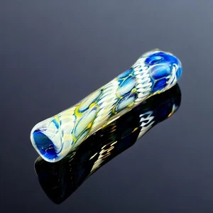 Tubos de vidrio Chillum azul grueso, transparentes con chillums dorados - Imagen 1 de 2