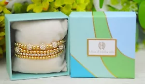 NEW SEALED BOX House of Harlow 1960 Stretch Bracelets Gold/CZ Beaded 4 PIECE SET - Picture 1 of 1
