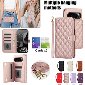 Neck Strap Card Leather Case For Google Pixel 9 Pro XL 8 Pro 8A Wallet Bag Cover - Picture 1 of 30