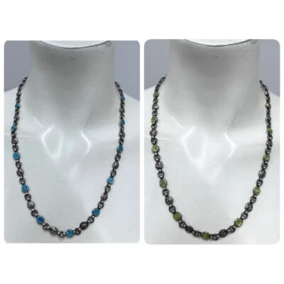 Ned Bowman B.C. Collar Cinturón León Plata Esterlina Esmalte Azul y Verde 23" Largo Foto 1 de 4