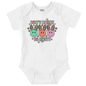Don't Worry Be Hoppy Easter Bunny Face Pun Baby Girls Infant Romper Newborn - Picture 1 of 7
