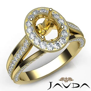 Anillo de compromiso Millgrain de diamantes ovalados preestablecidos semi montura oro amarillo de 14 k 0,9 quilates - Imagen 1 de 7