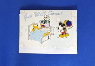 Disney "Get Well Soon" + Mickey Mouse & Pluto Greeting Card Pin - Image 1 of 3