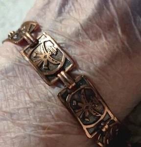 Vintage solid Copper rectangle link bracelet Kachina dancer Native American - Picture 1 of 7
