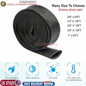3/8" 1/2" 3/5" 3/4" 1" Heat Shield Sleeve Fiberglass Heat Wire Shield Wrap Black - Picture 1 of 16