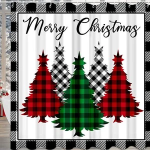 Christmas Shower Curtain Kids 72x72" Fabric Xmas Bathroom 12 Hooks Waterproof - Picture 1 of 7