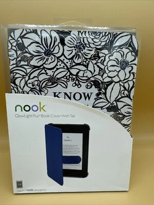 BRAND NEW Nook Glowlight Plus Book Flip Cover with Tab - Blue Botanicals Quote - Image 1 of 4
