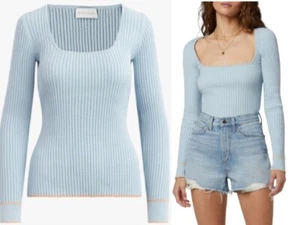 Favorite Daughter Baby Blue Long Sleeve 85%Cotton Square Neck Women's TOP XS - Picture 1 of 11
