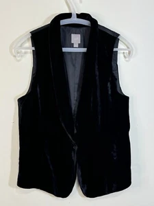J Jill Size XS Black Velvet Vest One Button Silk Blend Holiday Party Festive - Picture 1 of 8