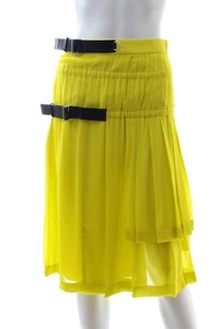 Louis Vuitton Leather Buckled Silk-Chiffon Pleated Midi Skirt / Lime / RRP £3850 - Picture 1 of 4