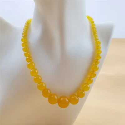 Gargantilla con cuentas degradadas de 15,5" collar de jade malayo amarillo de 6-14 mm de alta calidad Foto 1 de 4