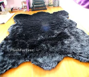 5' x 6' Large Big Plush Black Bear Faux Fur Modern Rug Fake Bearskins  - Picture 1 of 2